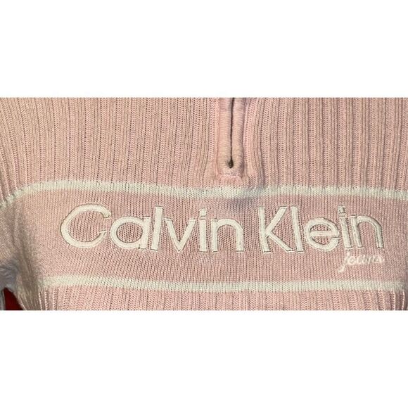 Calvin Klein Jeans Womens Size M Knit Ribbed Sweater 1/4 Zip Pink - Picture 4 of 4